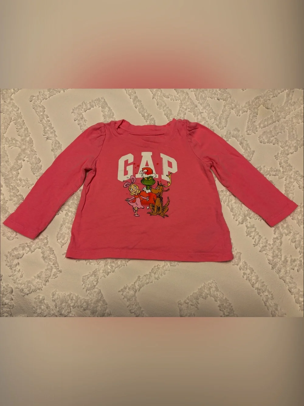 GAP Pink Long-Sleeve Kids Top with Grinch characters, Twin Girls
